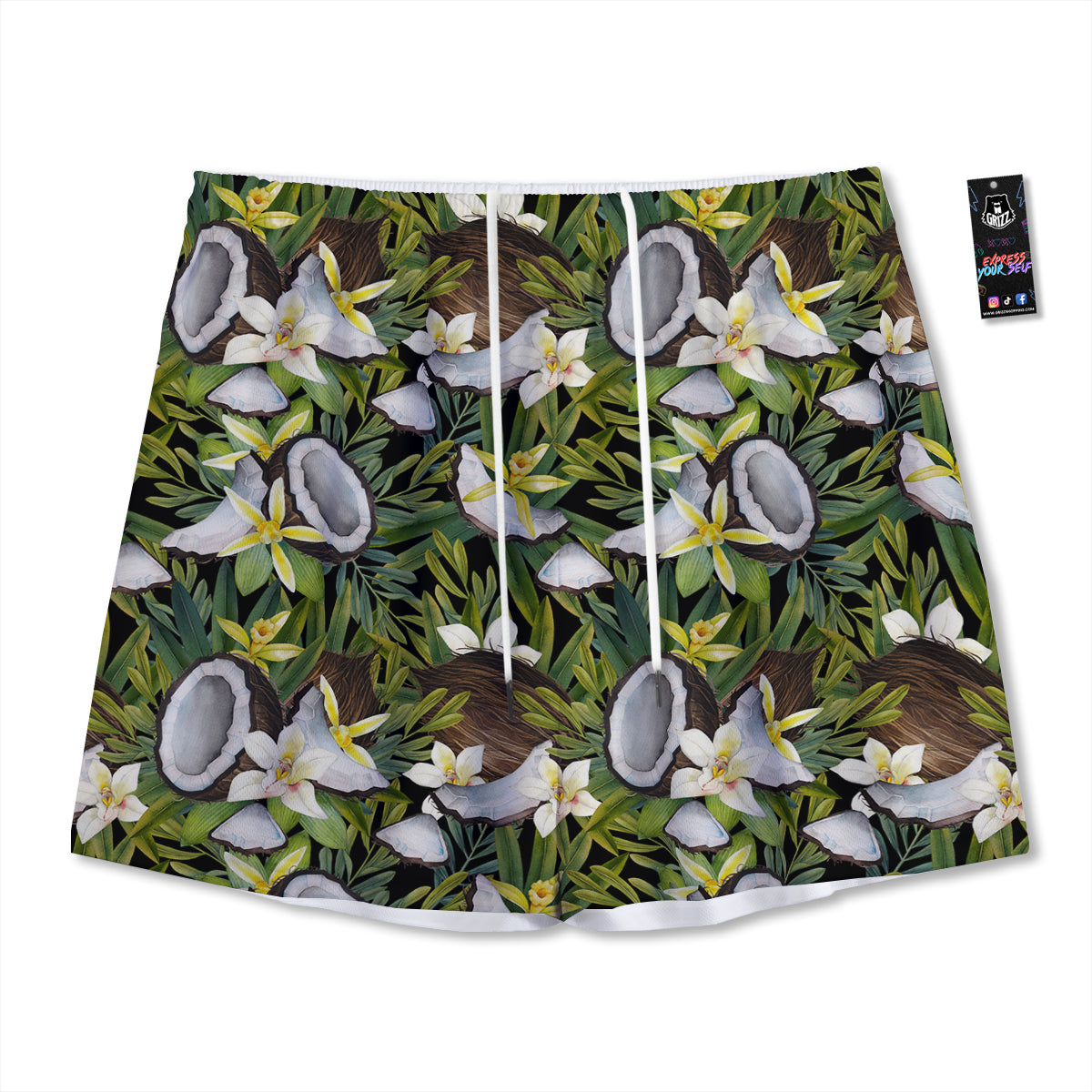 Coconut And Vanilla Flower Print Pattern Mesh Shorts