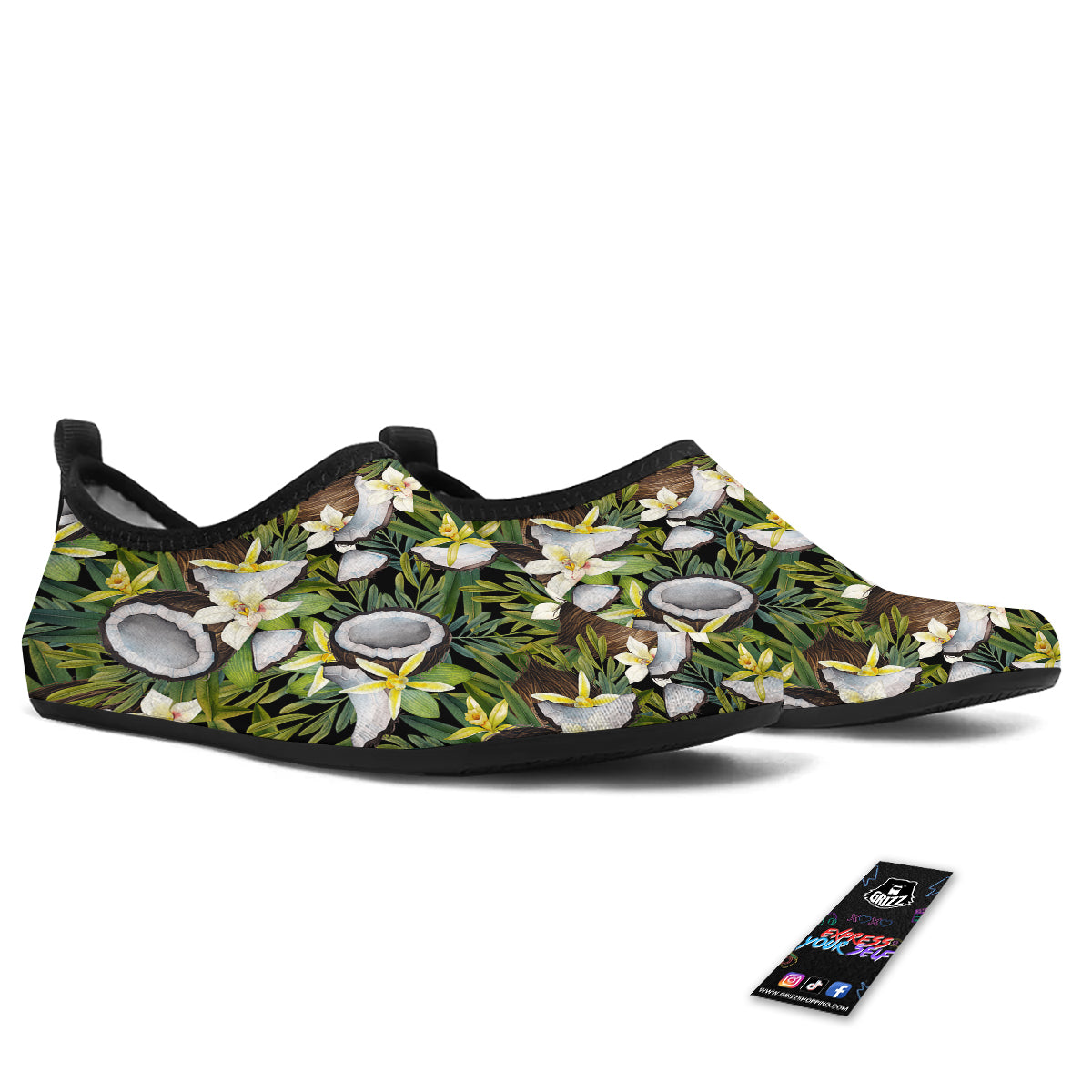 Coconut And Vanilla Flower Print Pattern Water Shoes-grizzshop