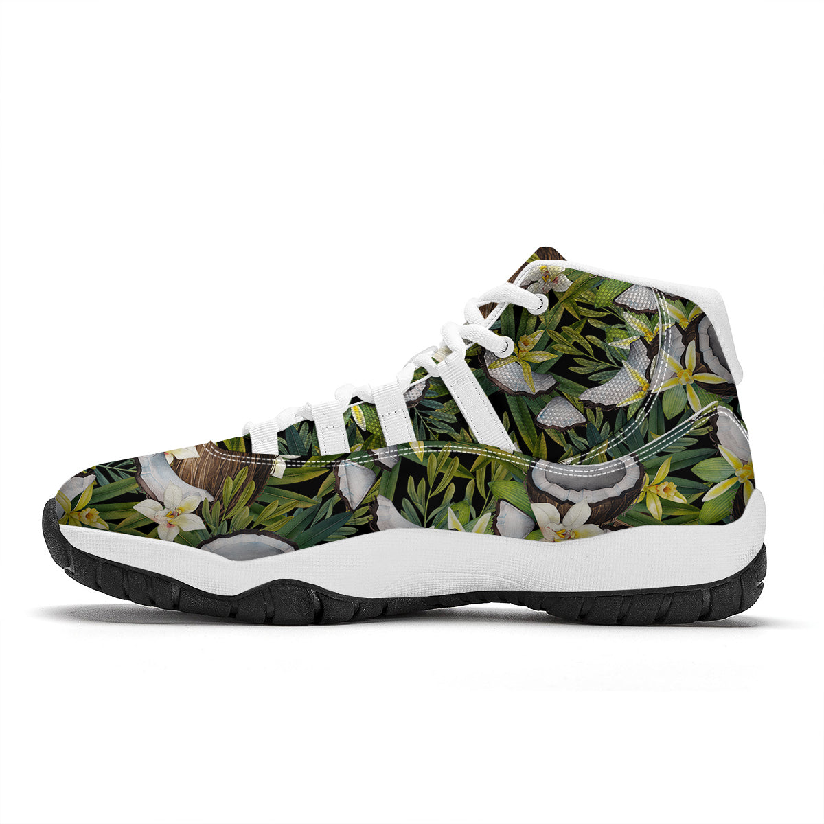 Coconut And Vanilla Flower Print Pattern White Bball Shoes-grizzshop