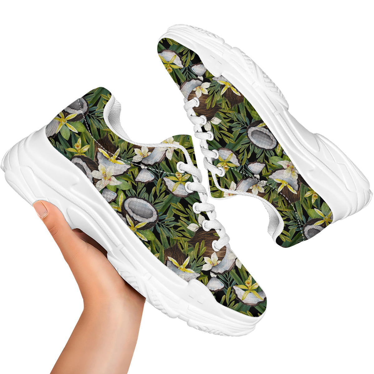 Coconut And Vanilla Flower Print Pattern White Chunky Shoes-grizzshop