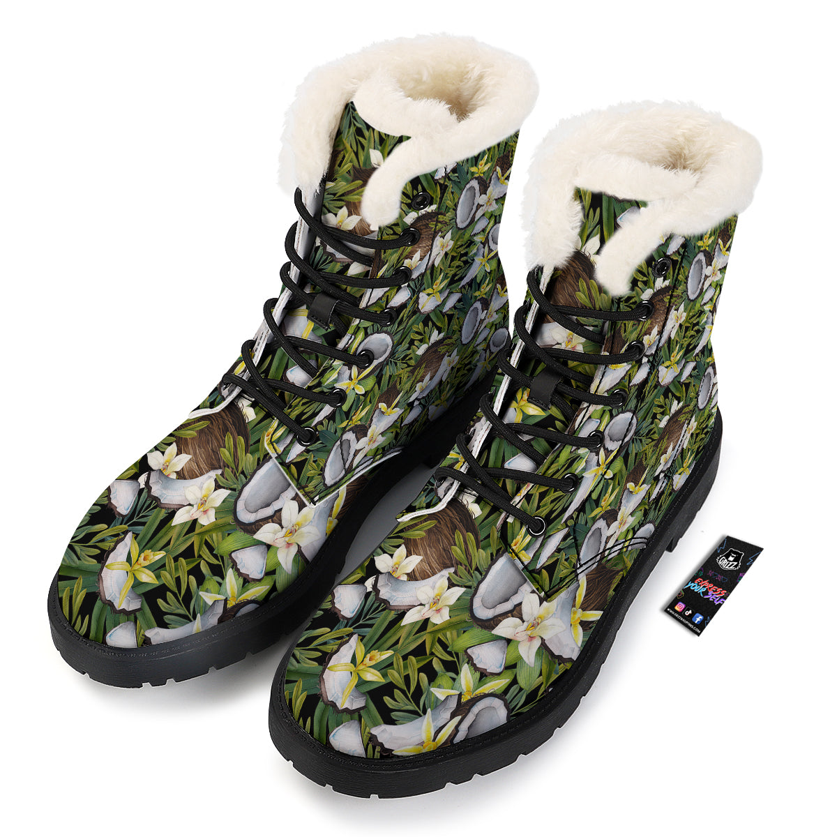 Coconut And Vanilla Flower Print Pattern Winter Boots-grizzshop
