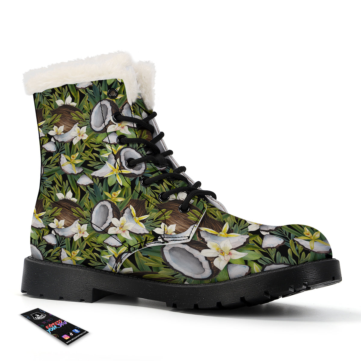 Coconut And Vanilla Flower Print Pattern Winter Boots-grizzshop