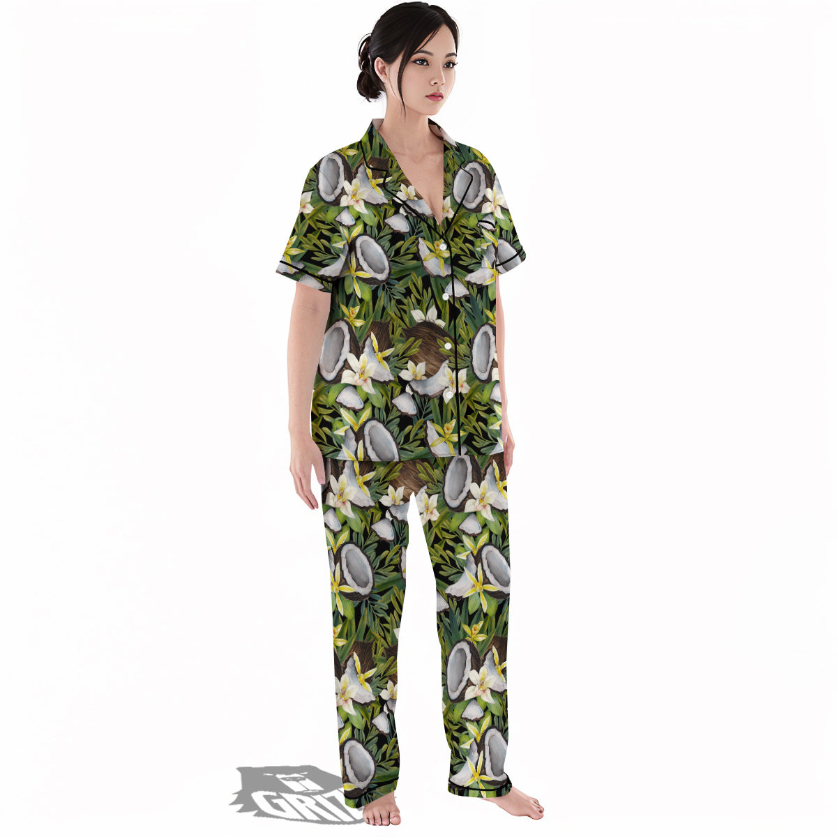 Coconut And Vanilla Flower Print Pattern Women's Pajamas Set-grizzshop