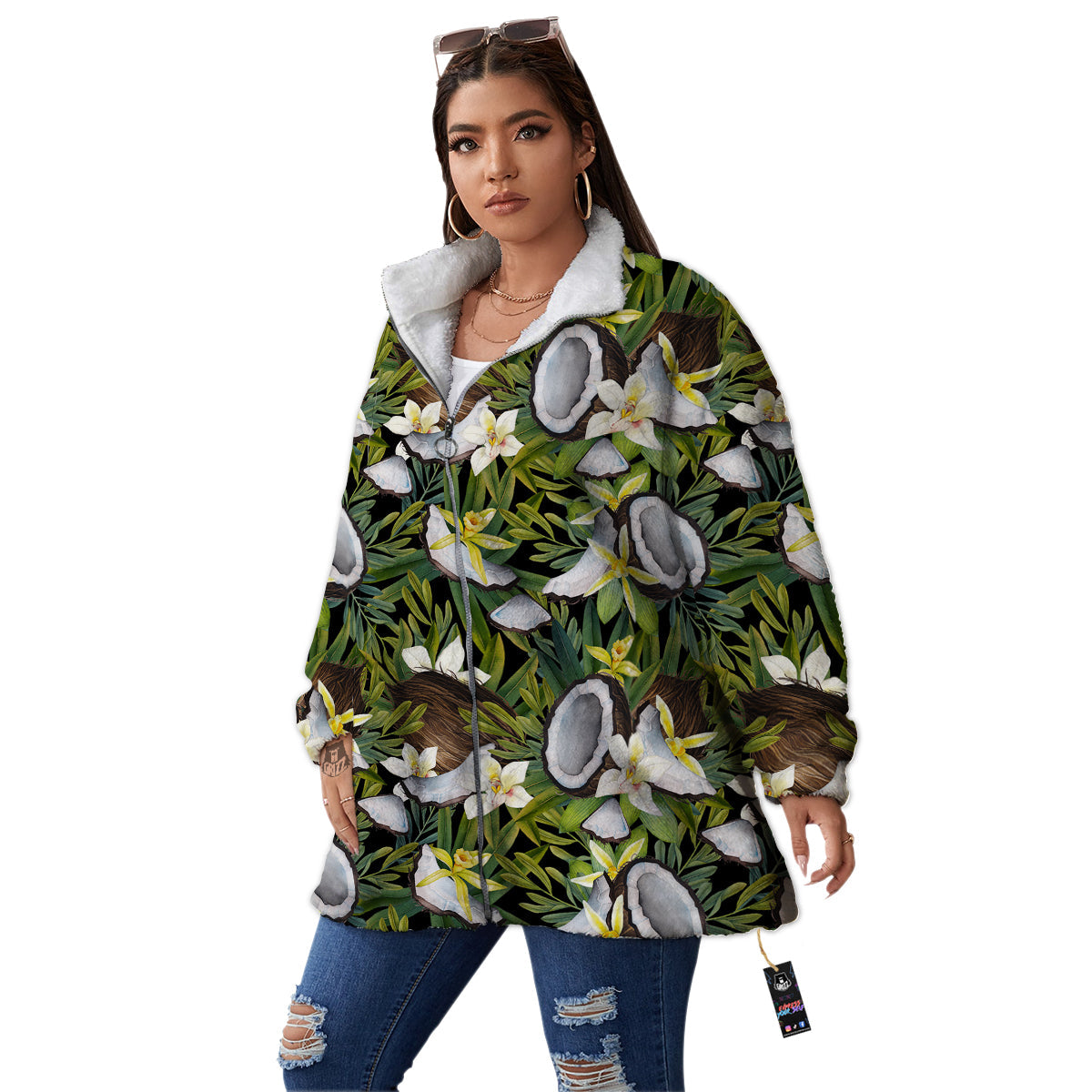 Coconut And Vanilla Flower Print Pattern Women's Sherpa Jacket-grizzshop