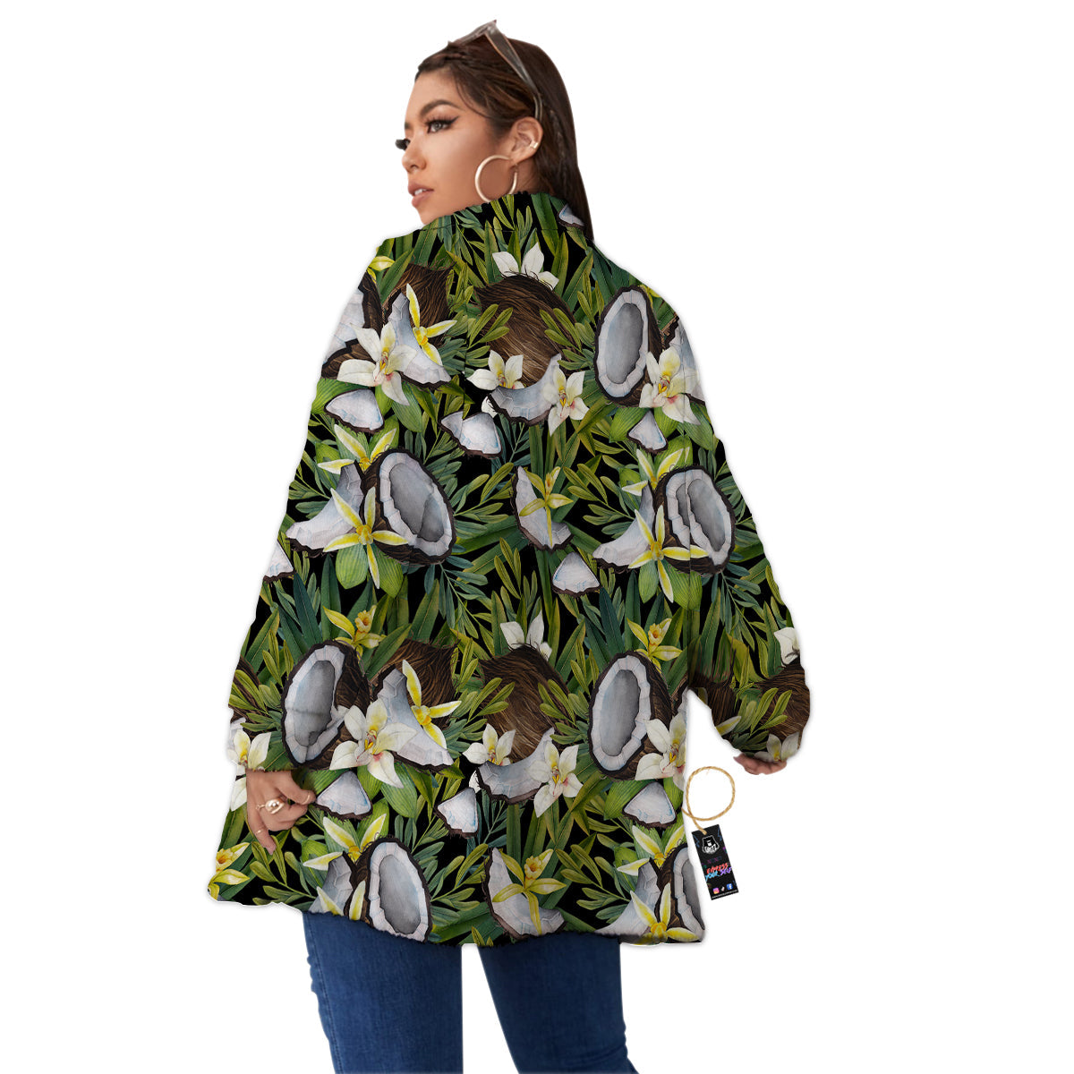 Coconut And Vanilla Flower Print Pattern Women's Sherpa Jacket-grizzshop