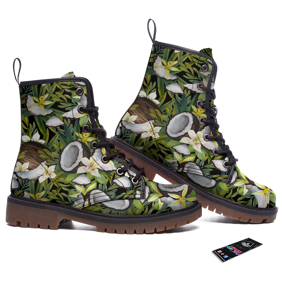 Coconut And Vanilla Flower Print Pattern Work Boots-grizzshop