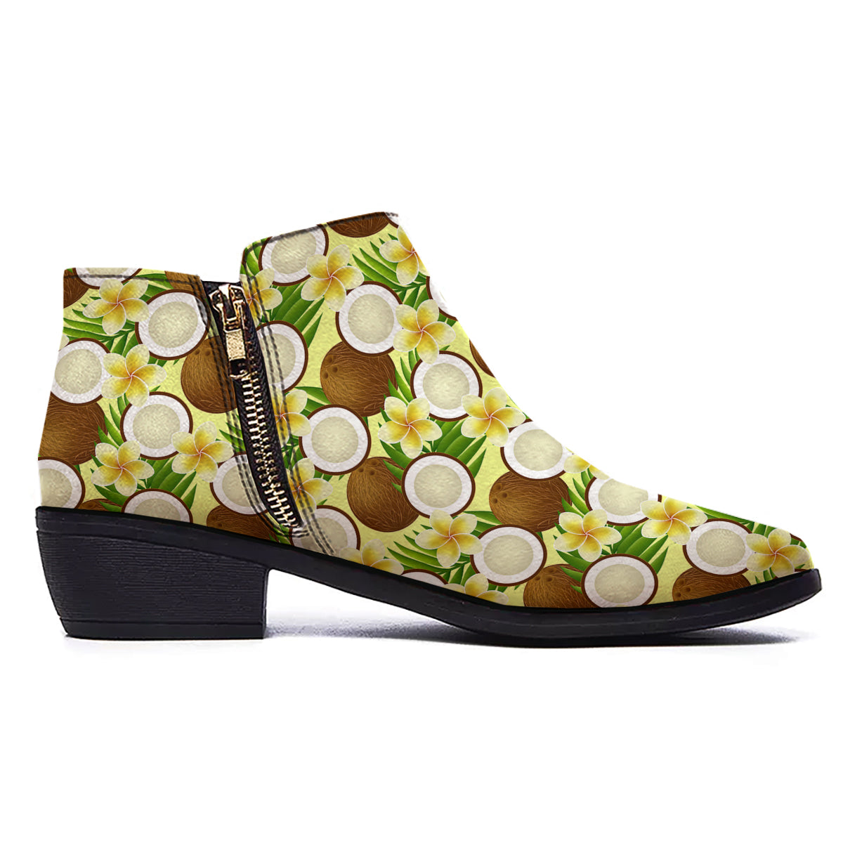 Coconut Beige Print Pattern Ankle Boots-grizzshop