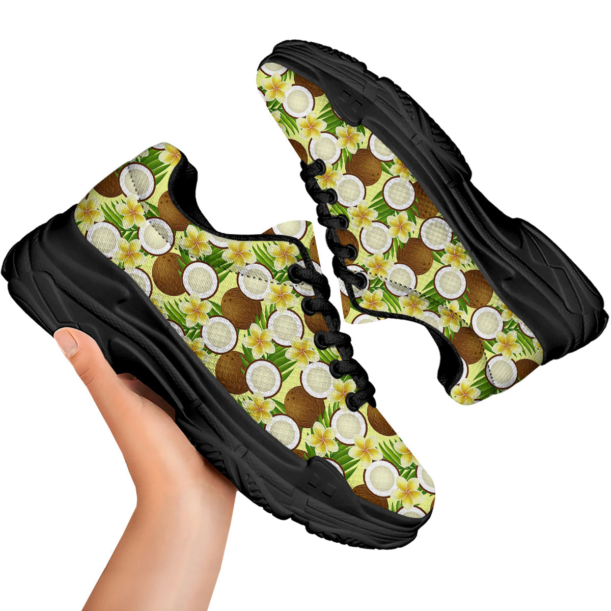 Coconut Beige Print Pattern Black Chunky Shoes-grizzshop