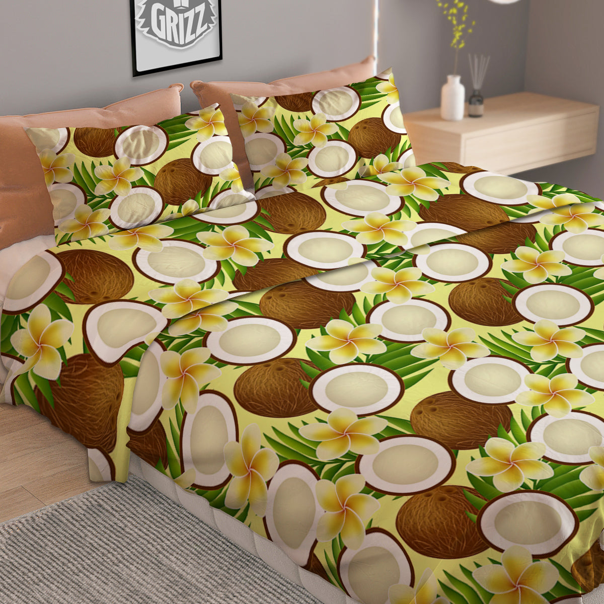 Coconut Beige Print Pattern Duvet Cover Bedding Set