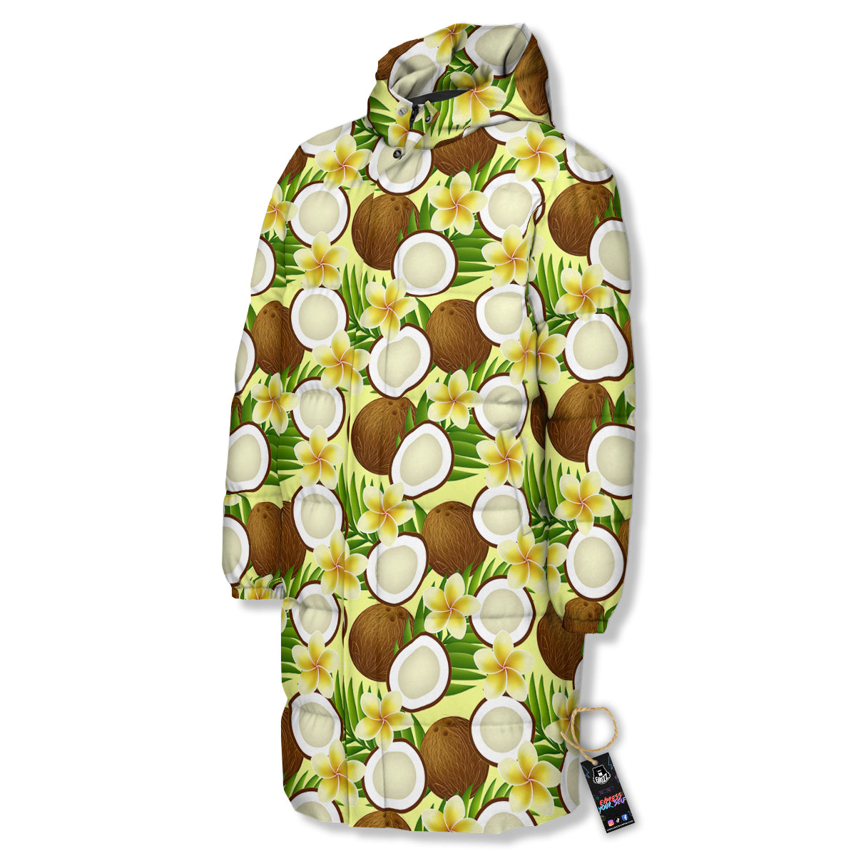 Coconut Beige Print Pattern Long Down Jacket-grizzshop