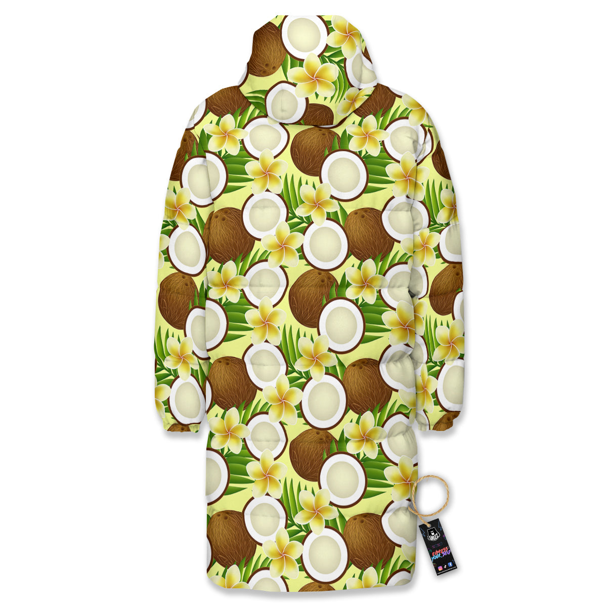 Coconut Beige Print Pattern Long Down Jacket-grizzshop