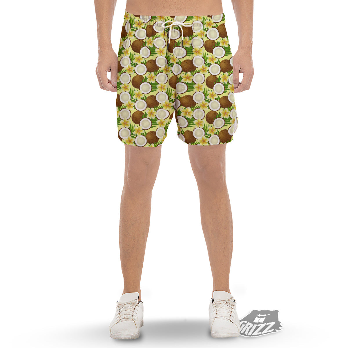 Coconut Beige Print Pattern Men's Gym Shorts-grizzshop