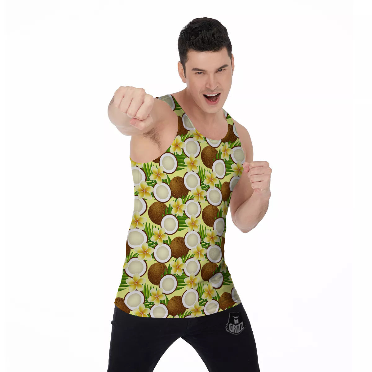 Coconut Beige Print Pattern Men's Tank Top-grizzshop