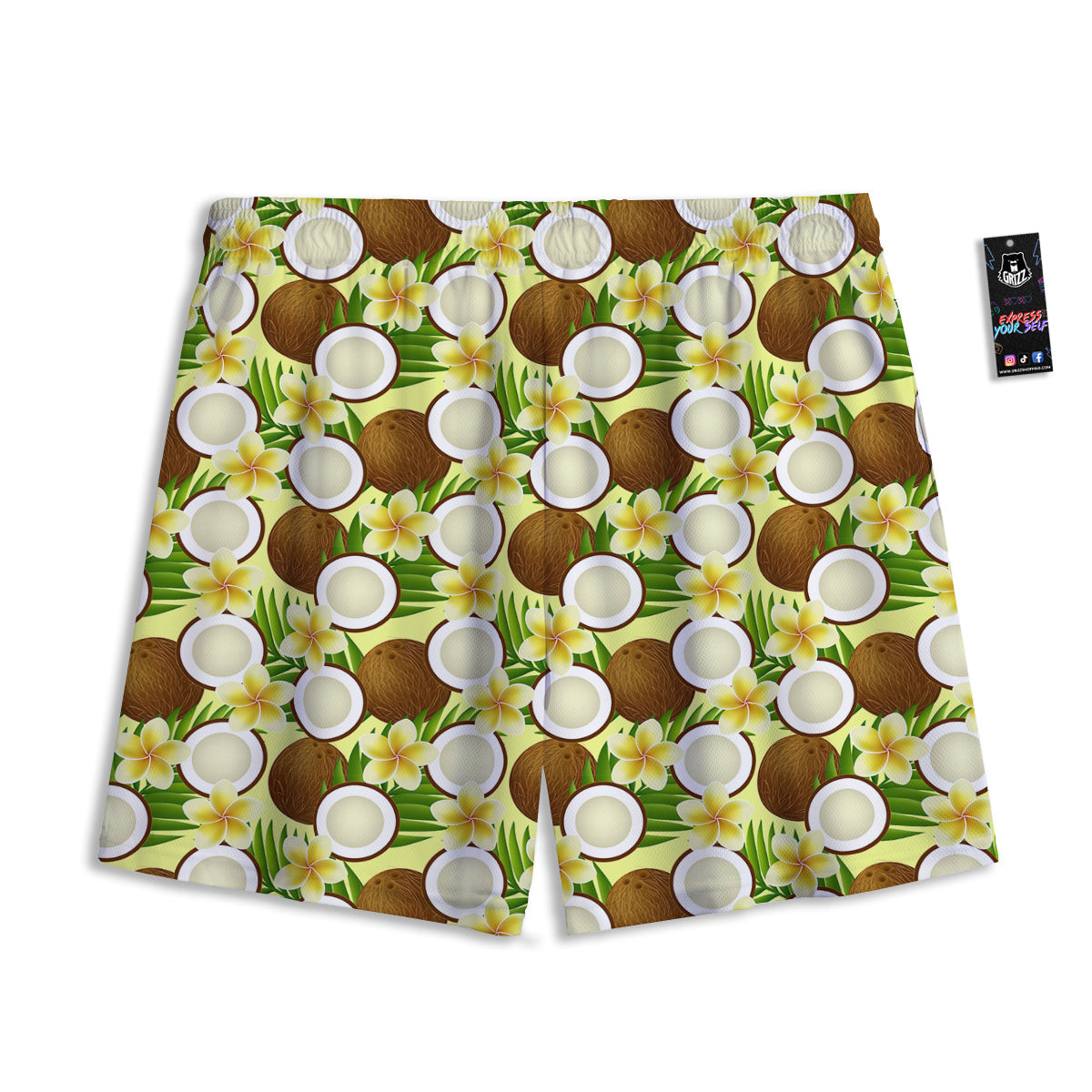 Coconut Beige Print Pattern Mesh Shorts-grizzshop