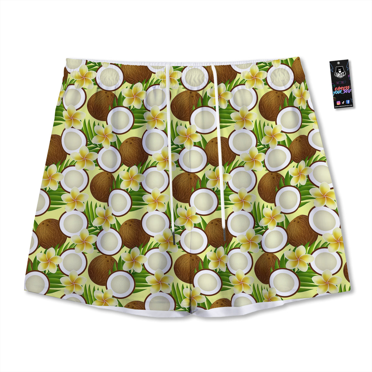 Coconut Beige Print Pattern Mesh Shorts-grizzshop