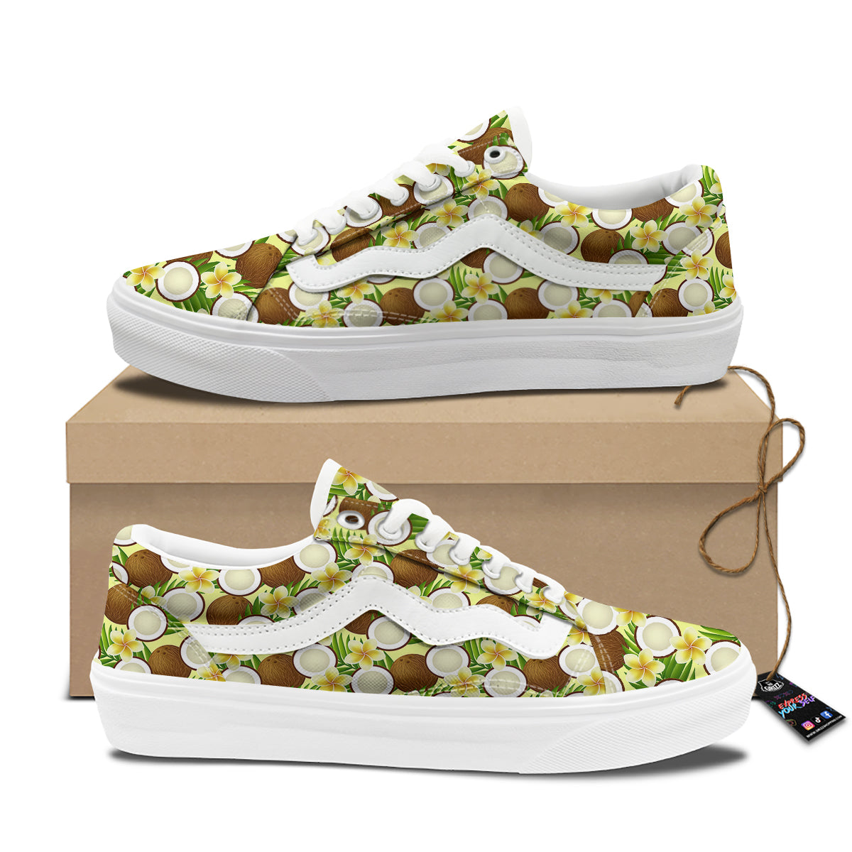 Coconut Beige Print Pattern Skate Shoes-grizzshop