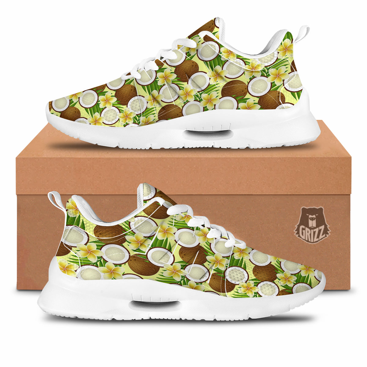 Coconut Beige Print Pattern Tennis Shoes-grizzshop