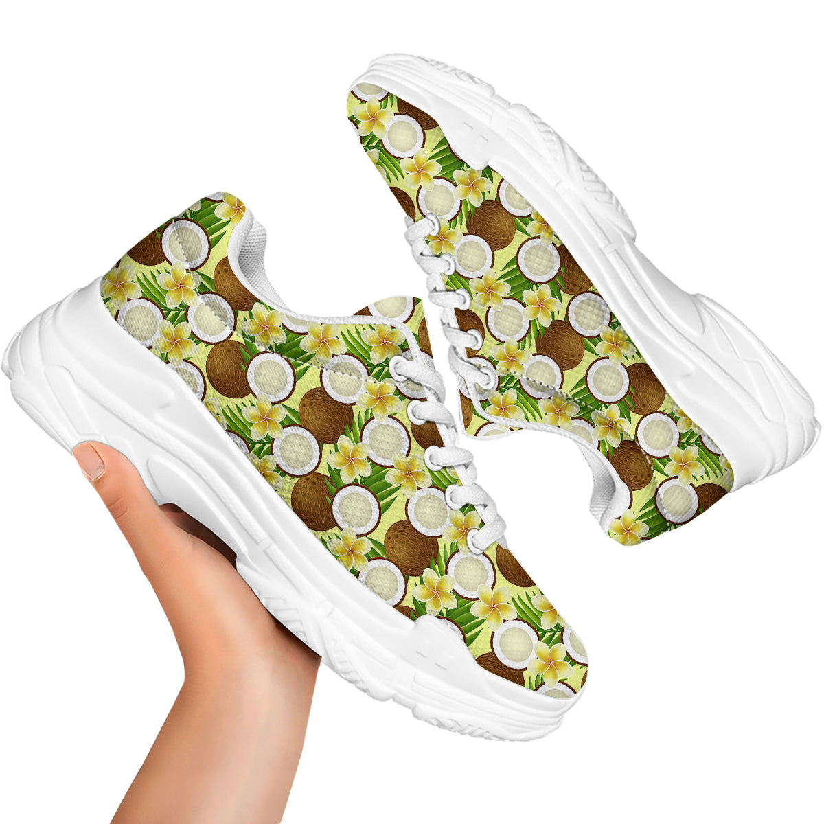 Coconut Beige Print Pattern White Chunky Shoes-grizzshop