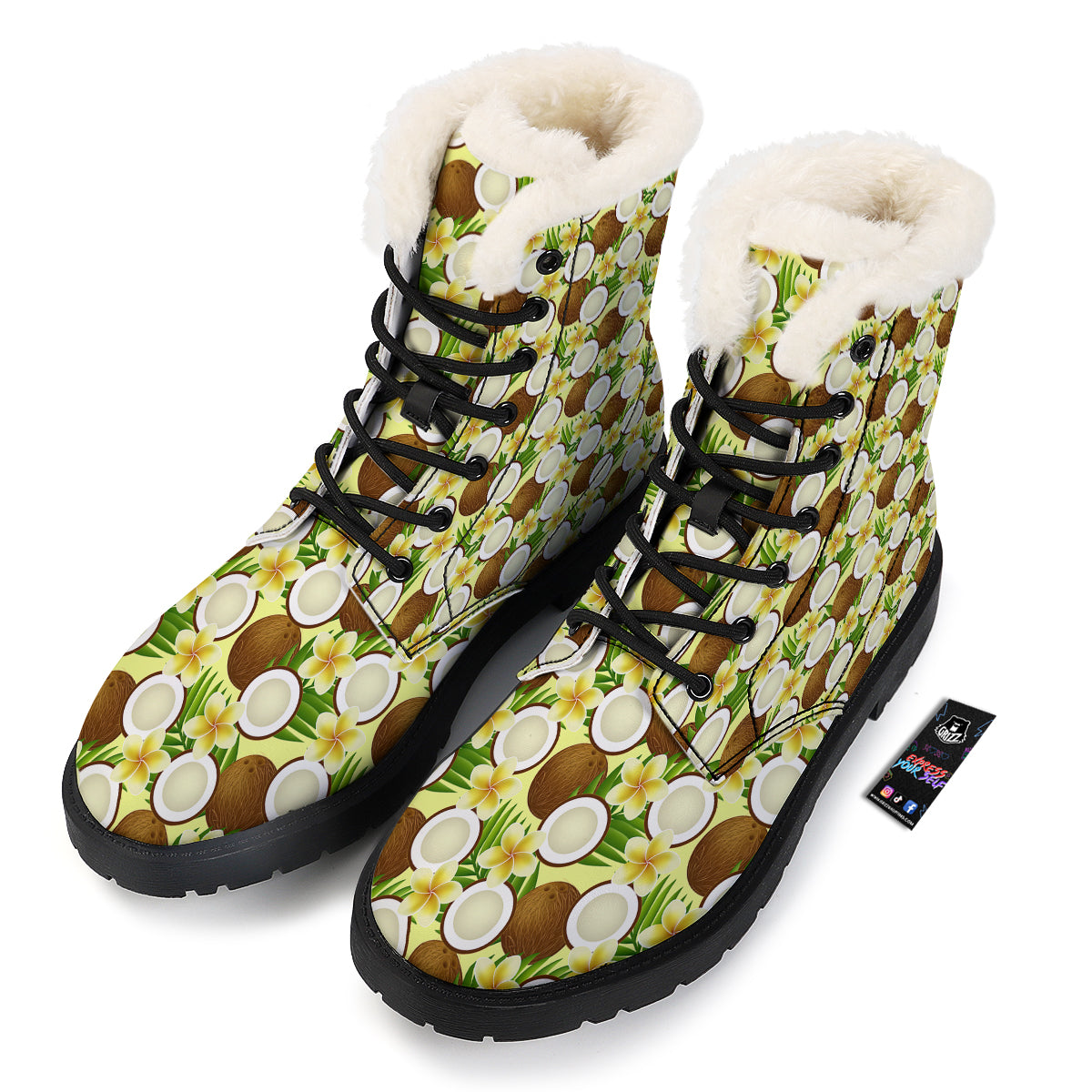 Coconut Beige Print Pattern Winter Boots-grizzshop