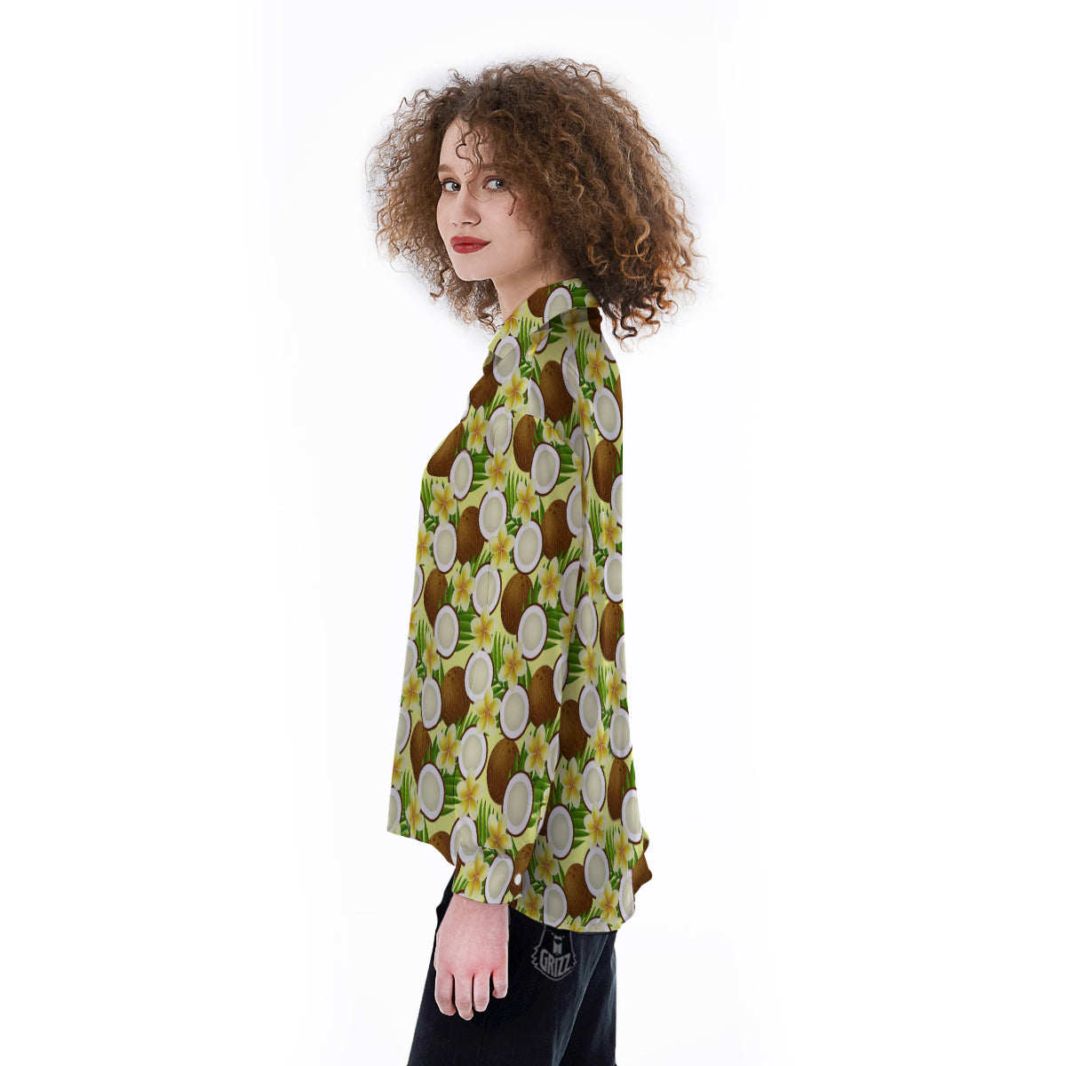 Coconut Beige Print Pattern Women's Long Sleeve Shirts-grizzshop