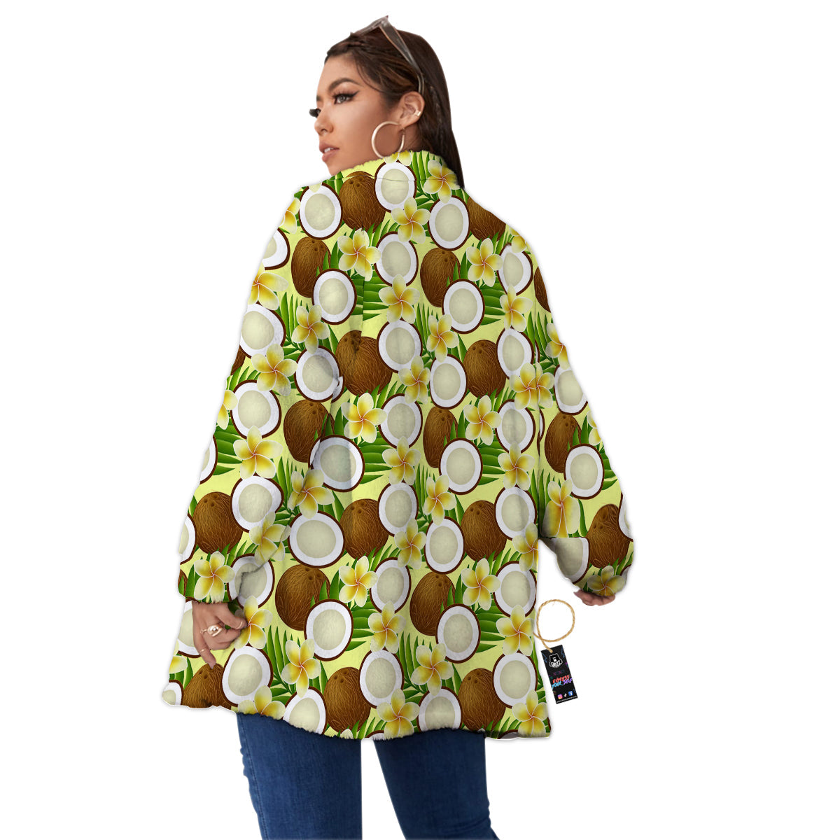 Coconut Beige Print Pattern Women's Sherpa Jacket-grizzshop