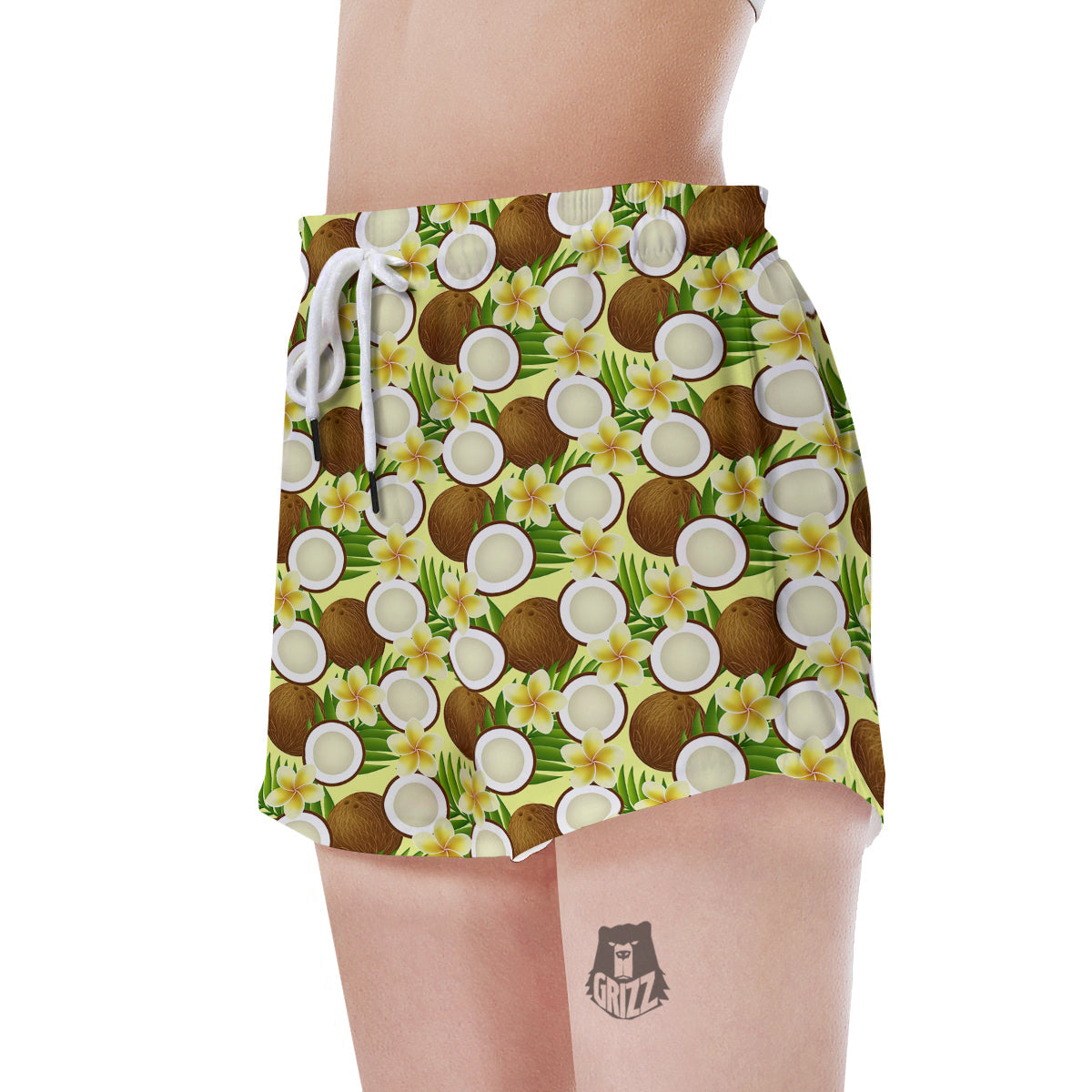 Coconut Beige Print Pattern Women's Shorts-grizzshop