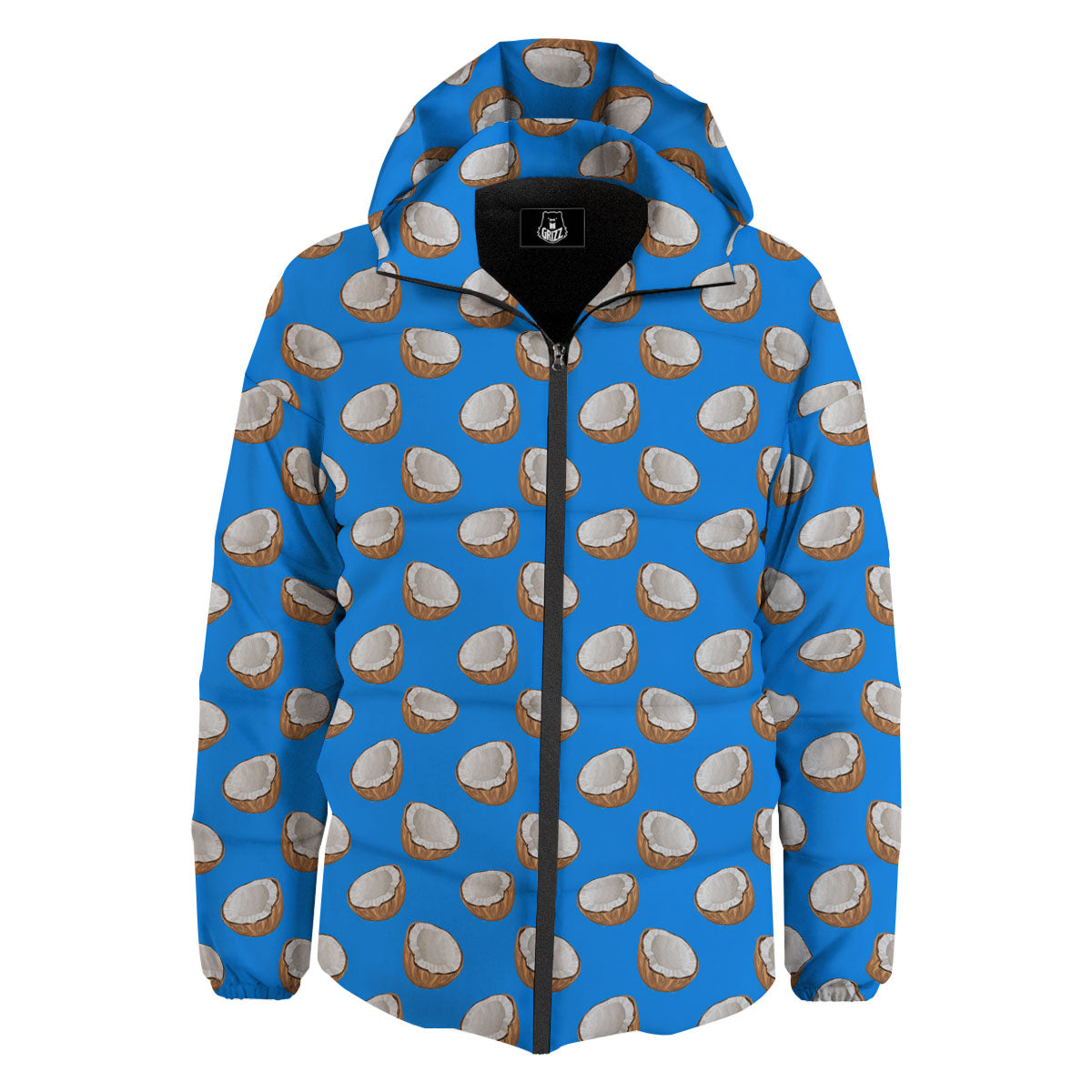 Coconut Blue Print Pattern Down Jacket-grizzshop