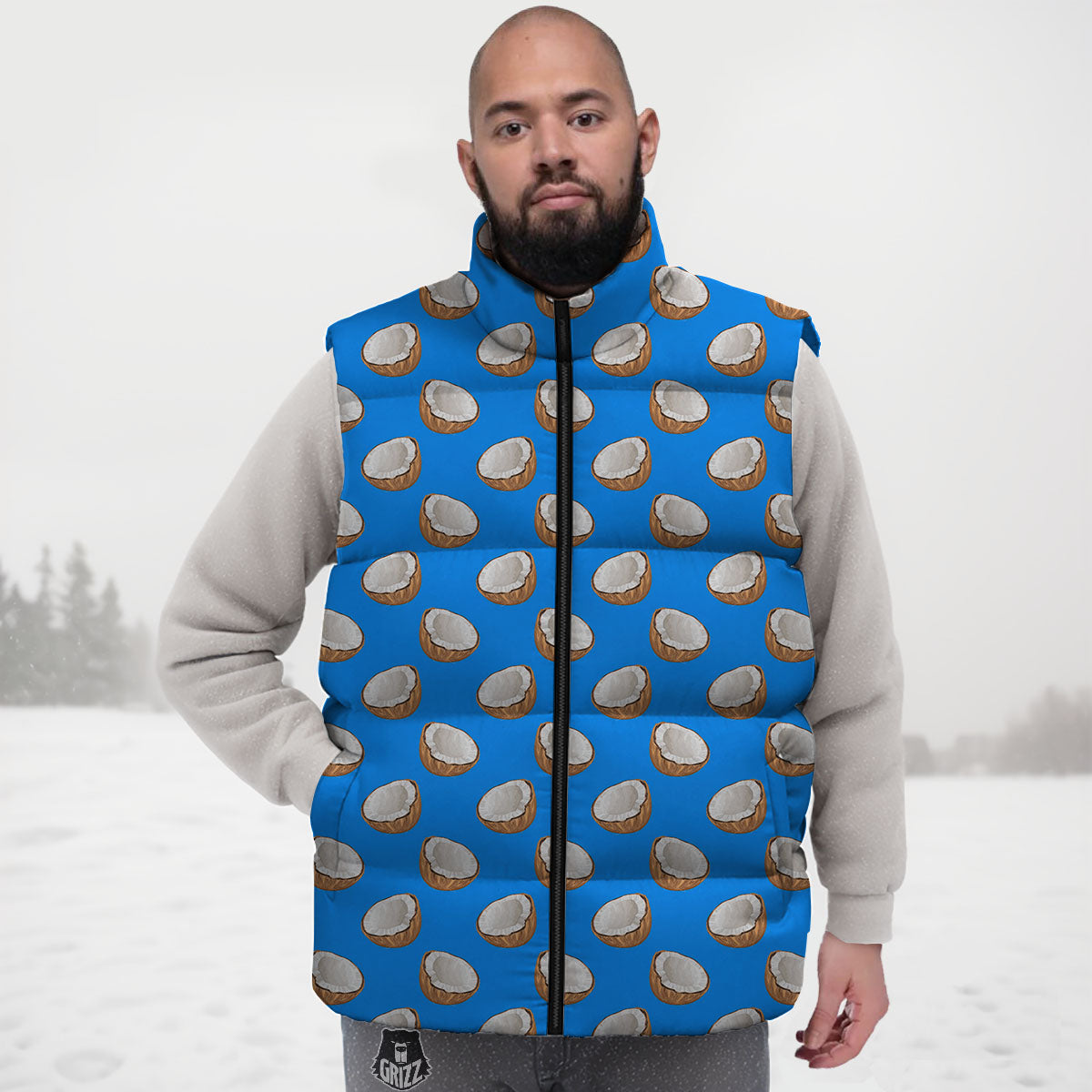 Coconut Blue Print Pattern Down Vest-grizzshop