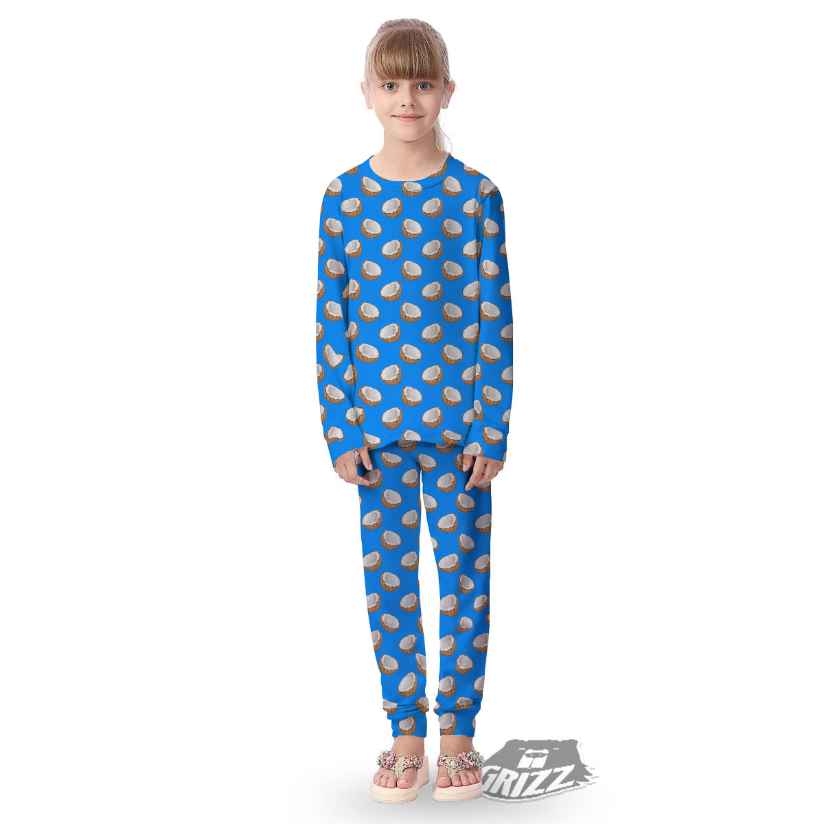 Coconut Blue Print Pattern Kid's Pajamas-grizzshop