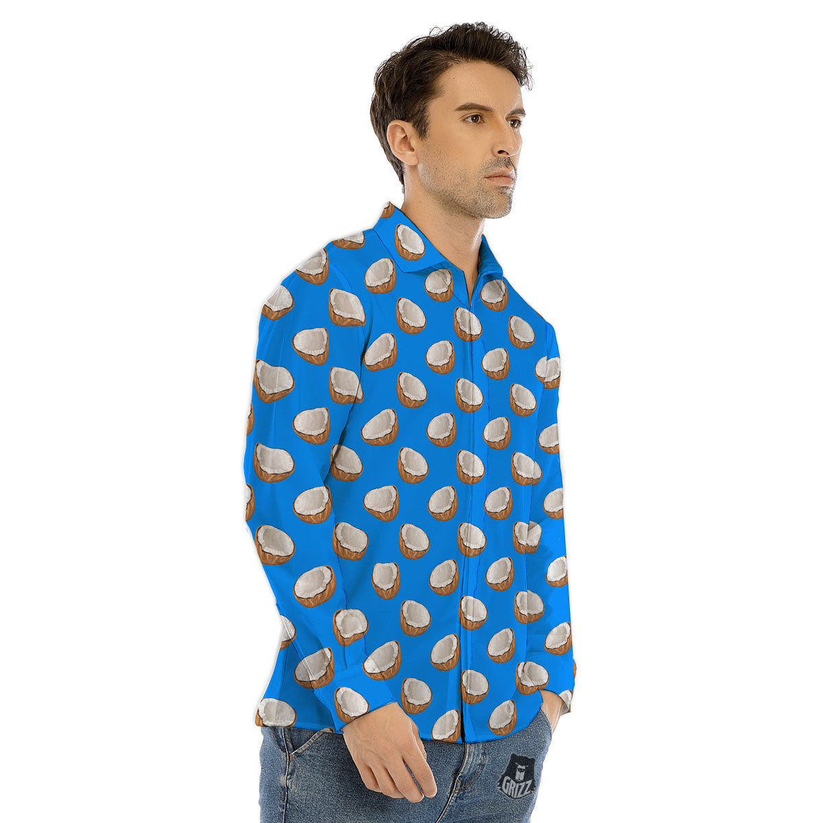 Coconut Blue Print Pattern Men's Dress Shirts-grizzshop