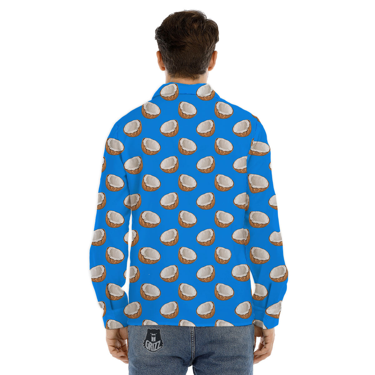 Coconut Blue Print Pattern Men's Dress Shirts-grizzshop