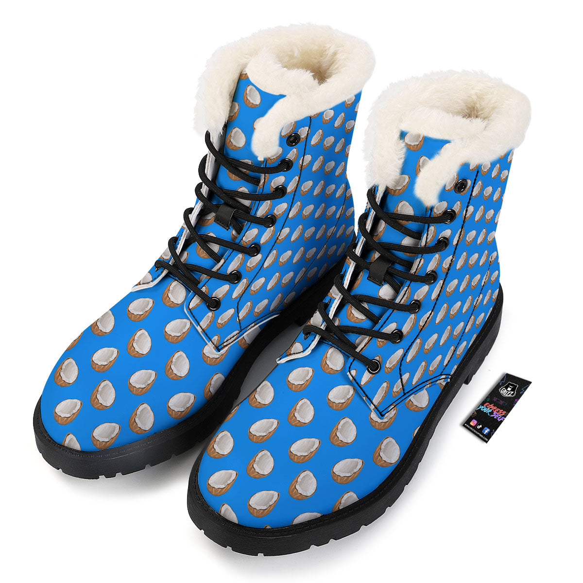 Coconut Blue Print Pattern Winter Boots-grizzshop
