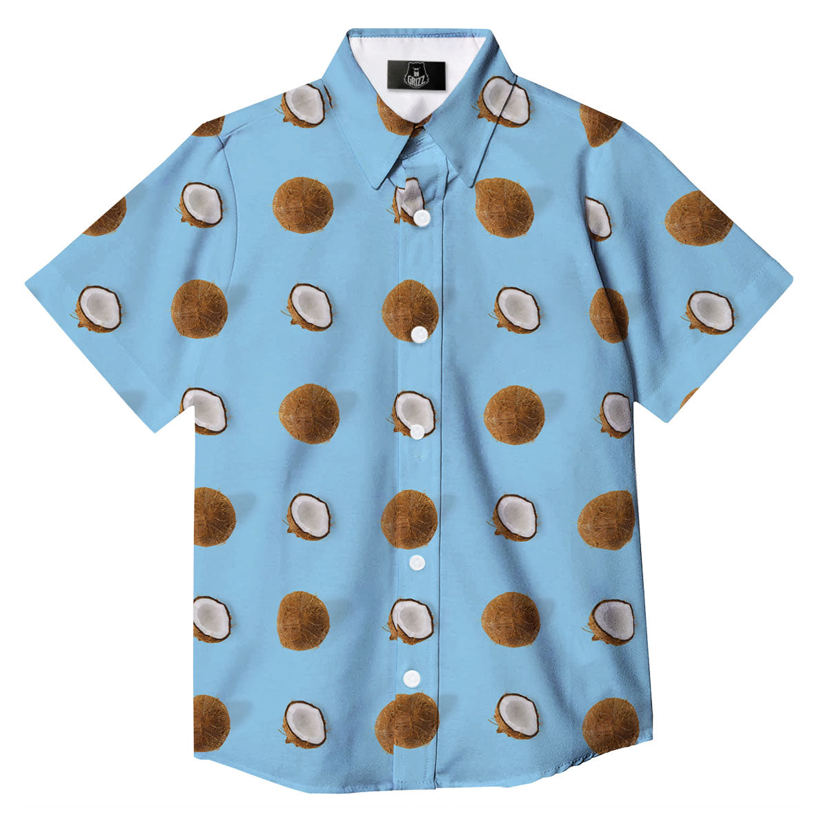 Coconut Blue Summer Print Pattern Button Up Shirt-grizzshop