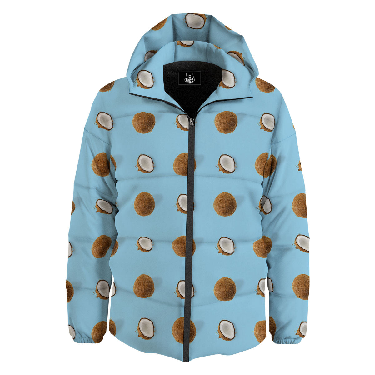 Coconut Blue Summer Print Pattern Down Jacket-grizzshop