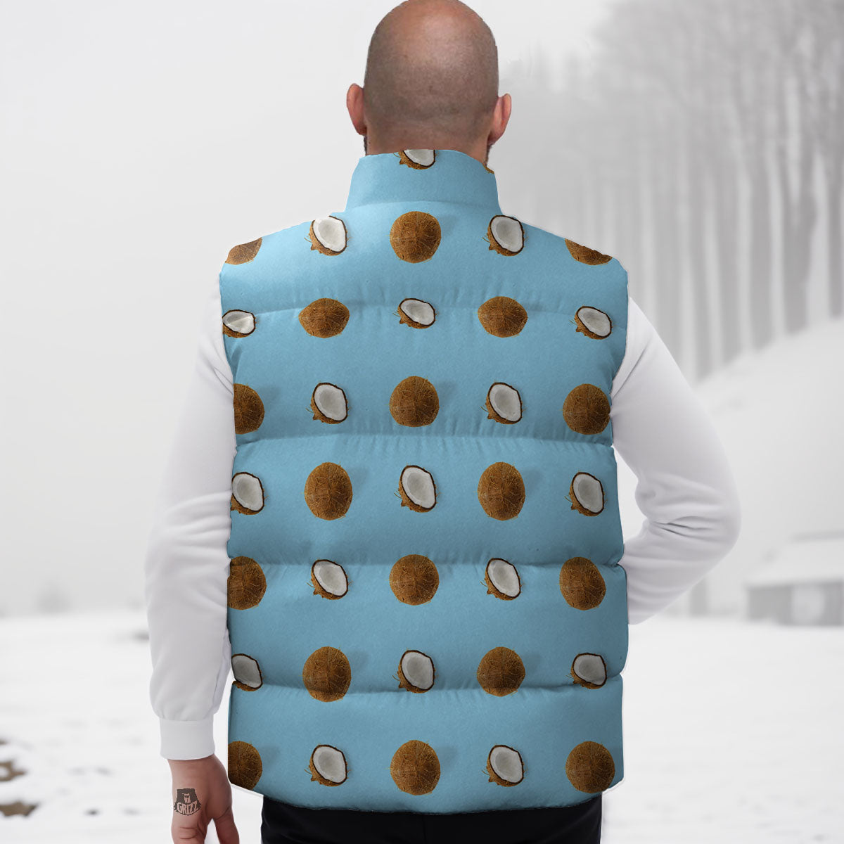 Coconut Blue Summer Print Pattern Down Vest-grizzshop