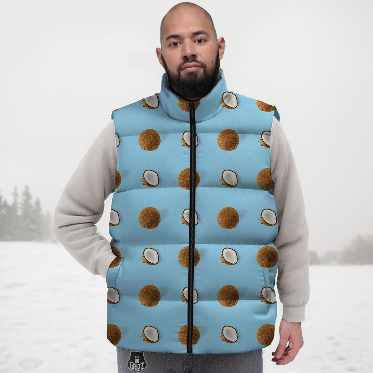 Coconut Blue Summer Print Pattern Down Vest-grizzshop