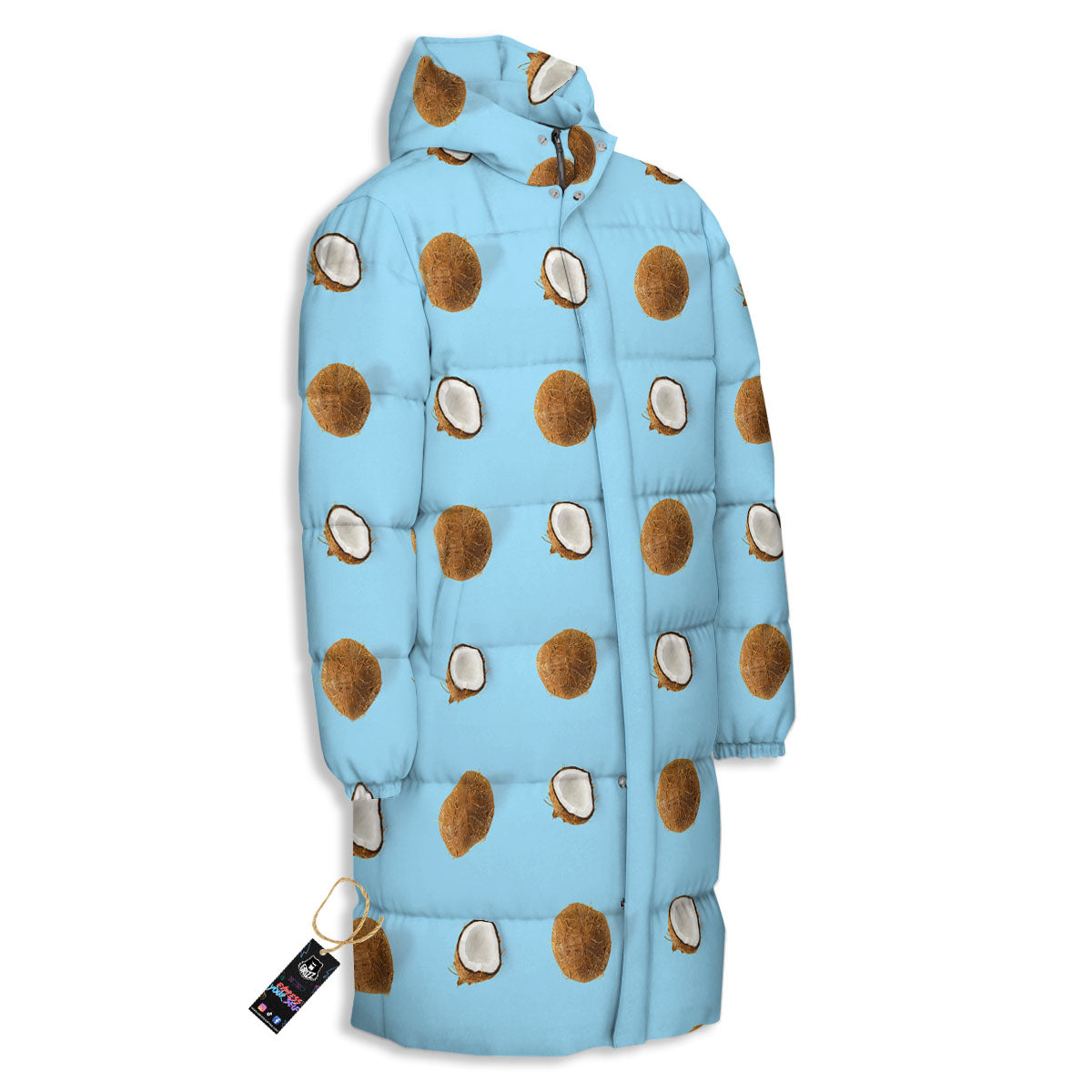 Coconut Blue Summer Print Pattern Long Down Jacket-grizzshop