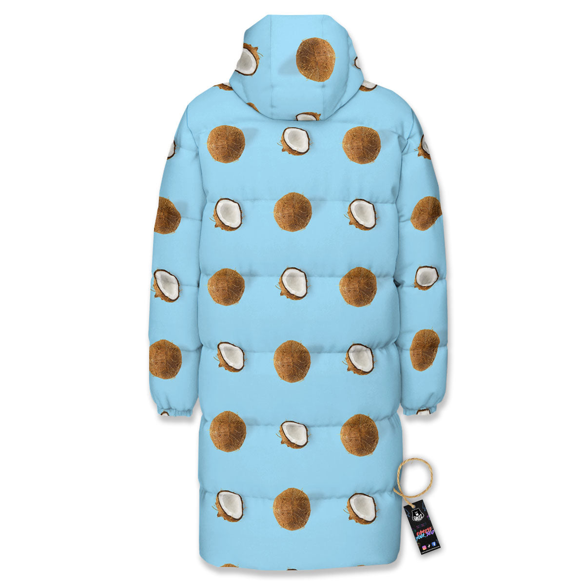 Coconut Blue Summer Print Pattern Long Down Jacket-grizzshop