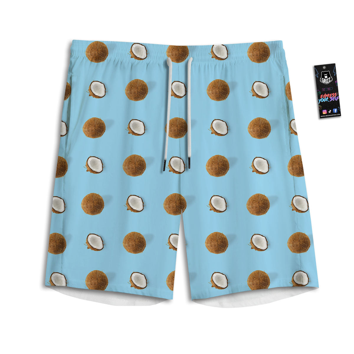 Coconut Blue Summer Print Pattern Men's Athletic Shorts