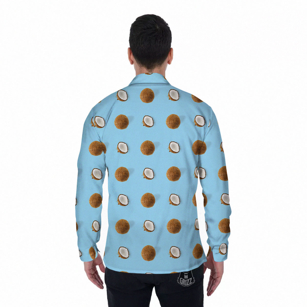 Coconut Blue Summer Print Pattern Men's Long Sleeve Shirts-grizzshop