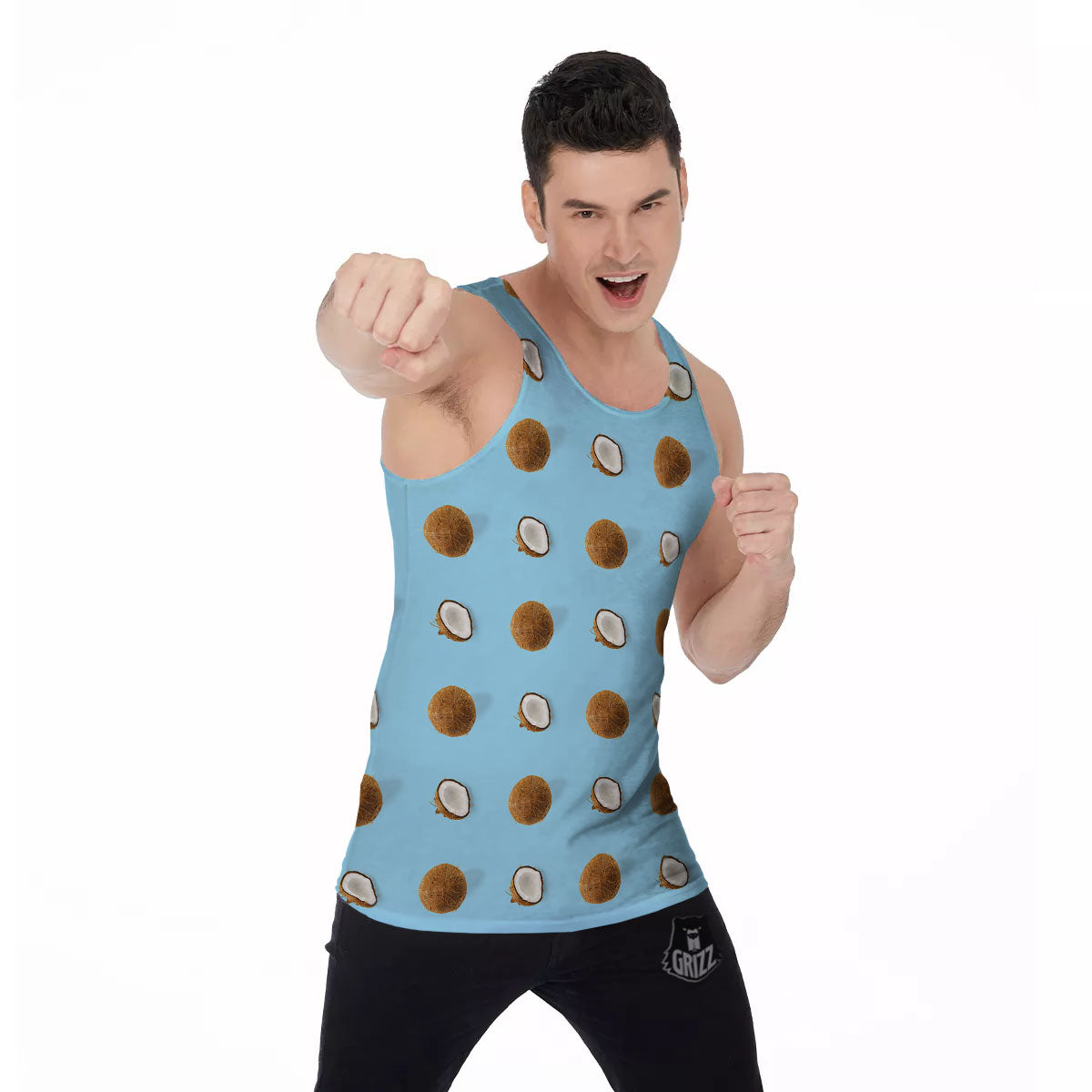Coconut Blue Summer Print Pattern Men's Tank Top-grizzshop