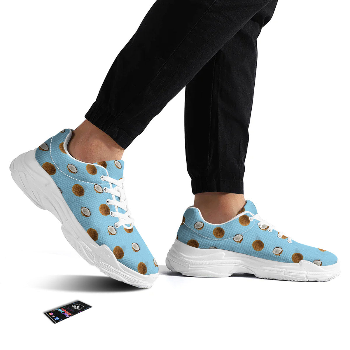 Coconut Blue Summer Print Pattern White Chunky Shoes-grizzshop