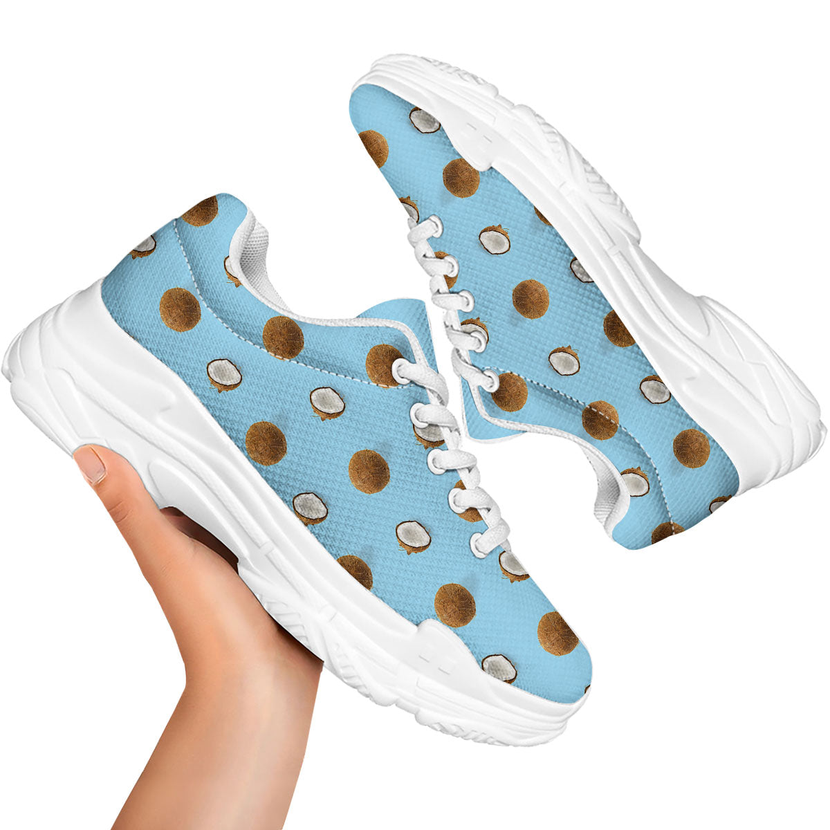 Coconut Blue Summer Print Pattern White Chunky Shoes-grizzshop