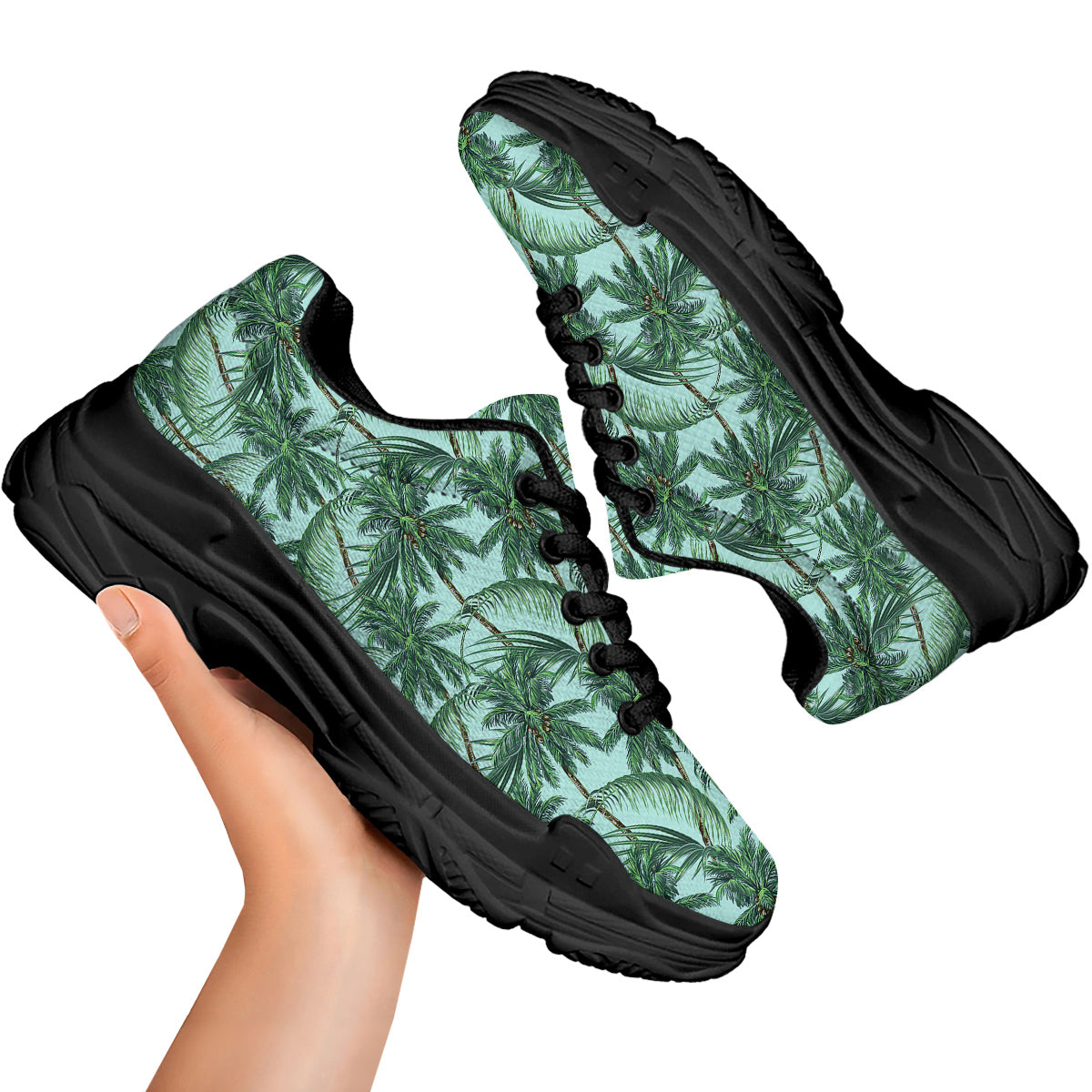 Coconut Leaf Print Black Chunky Shoes-grizzshop