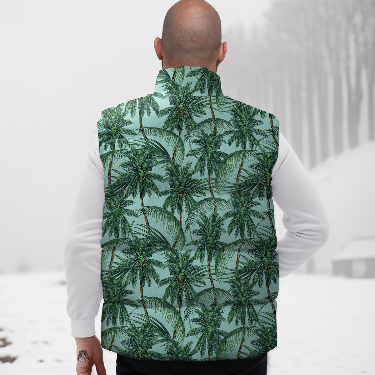 Coconut Leaf Print Down Vest-grizzshop