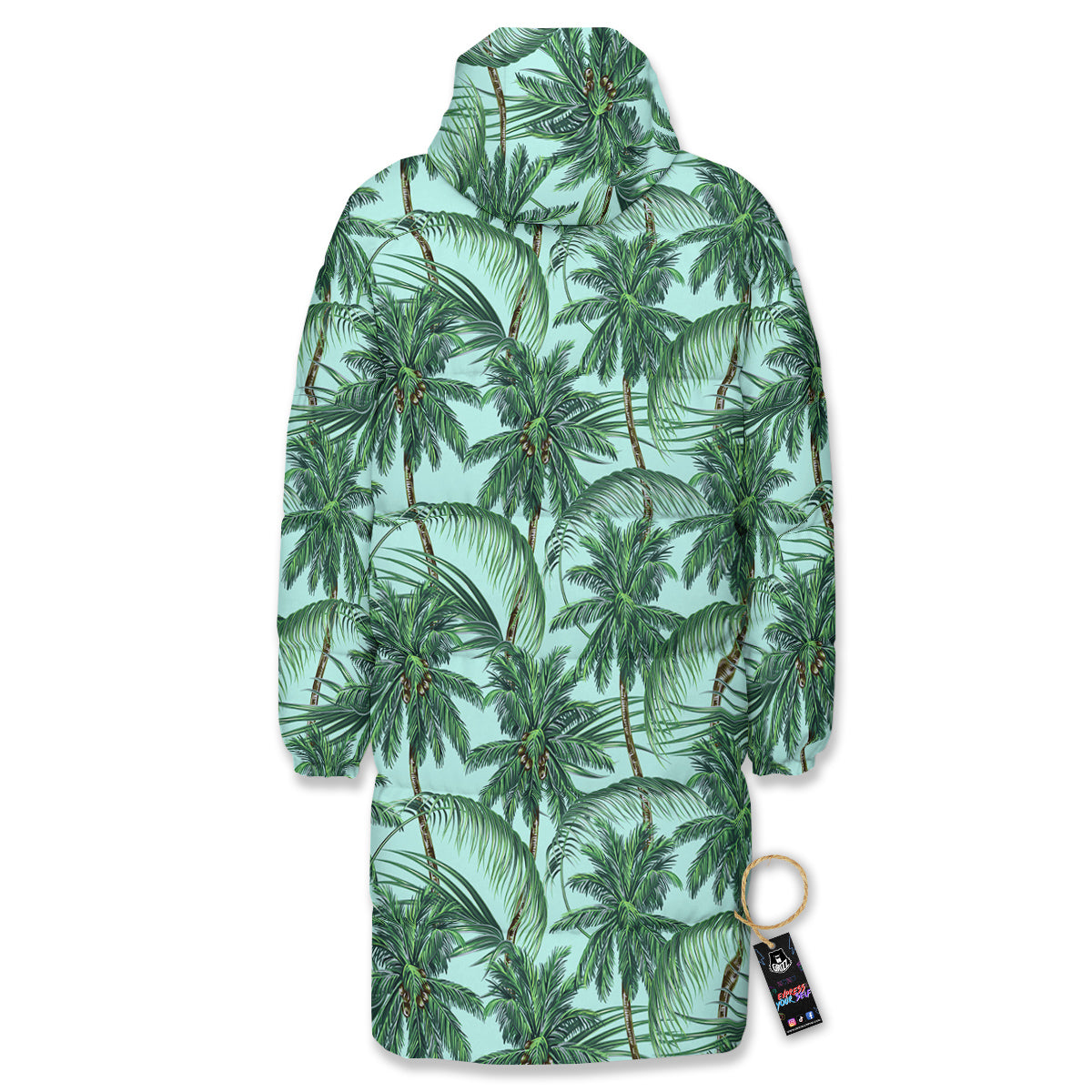 Coconut Leaf Print Long Down Jacket-grizzshop