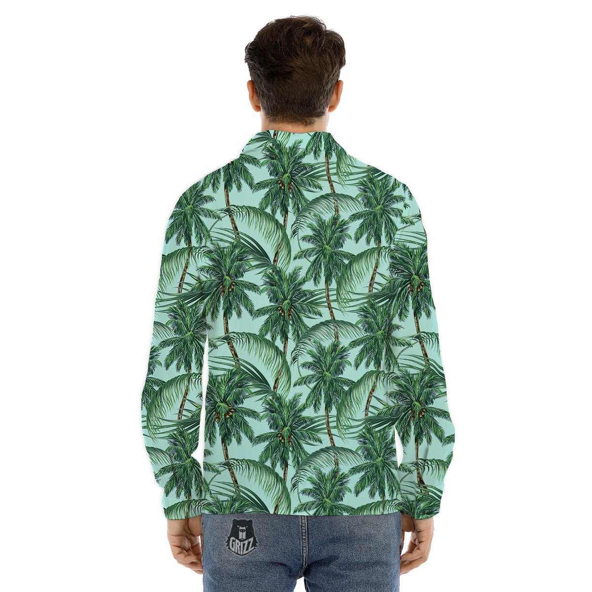 Coconut Leaf Print Men's Dress Shirts-grizzshop