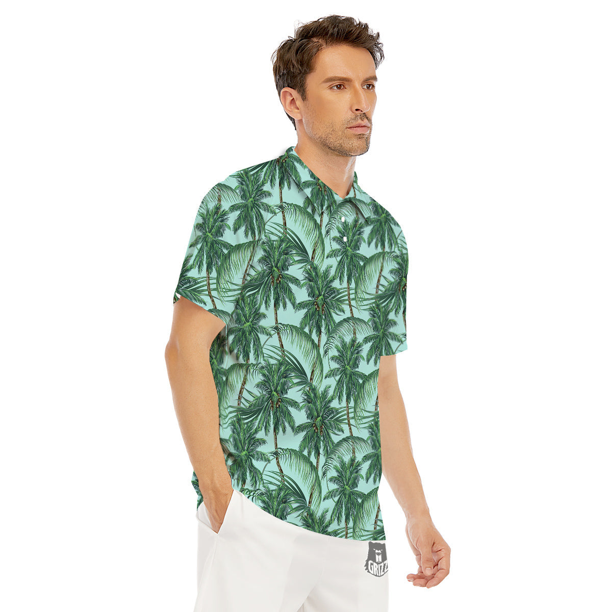Coconut Leaf Print Men's Golf Shirts-grizzshop