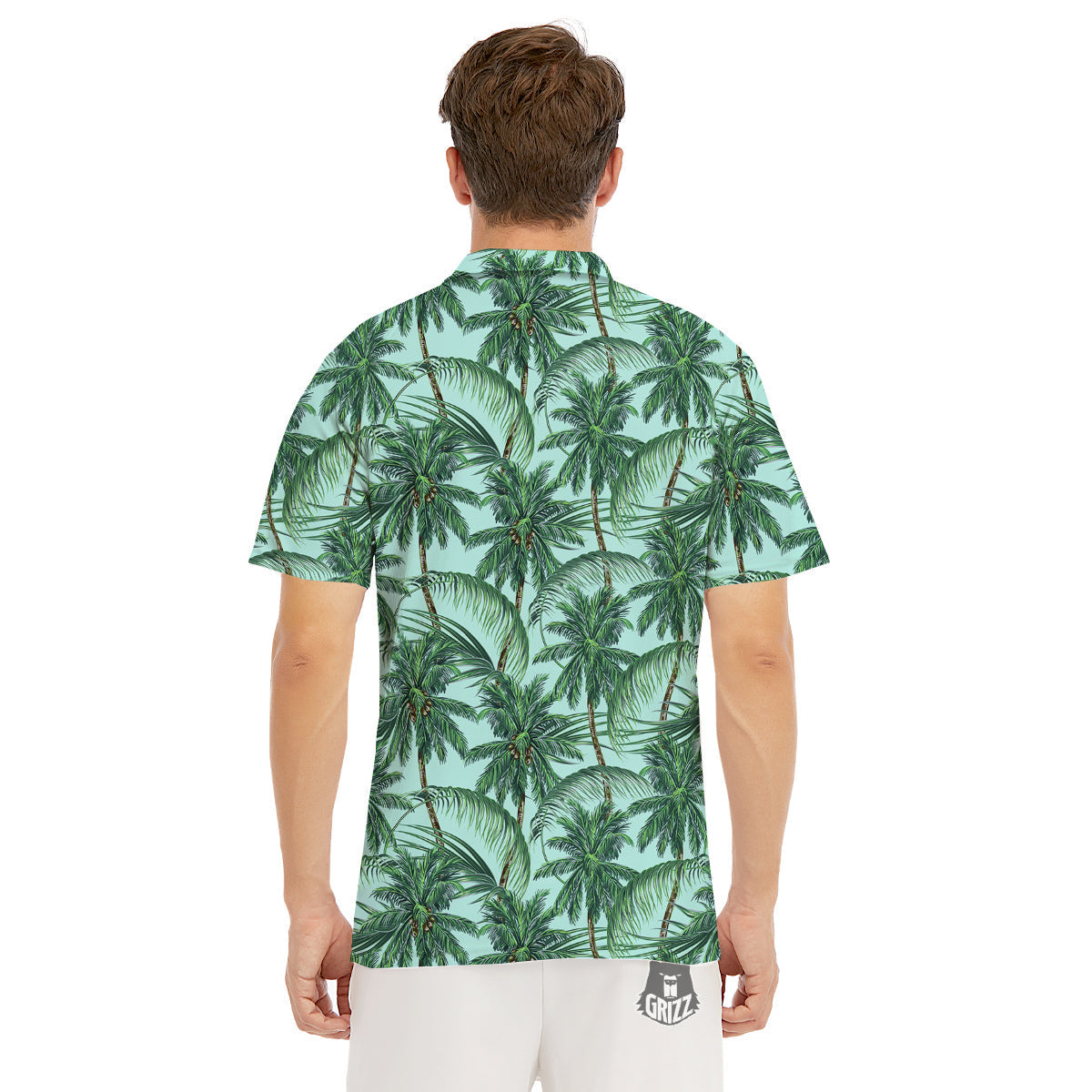 Coconut Leaf Print Men's Golf Shirts-grizzshop