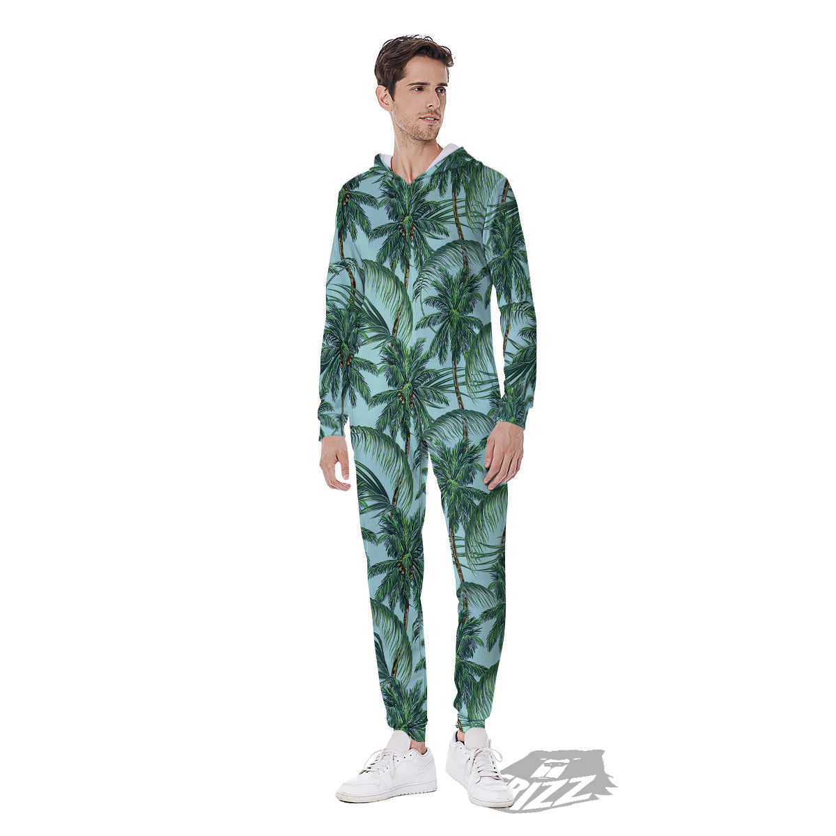 Coconut Leaf Print Men's Jumpsuit-grizzshop